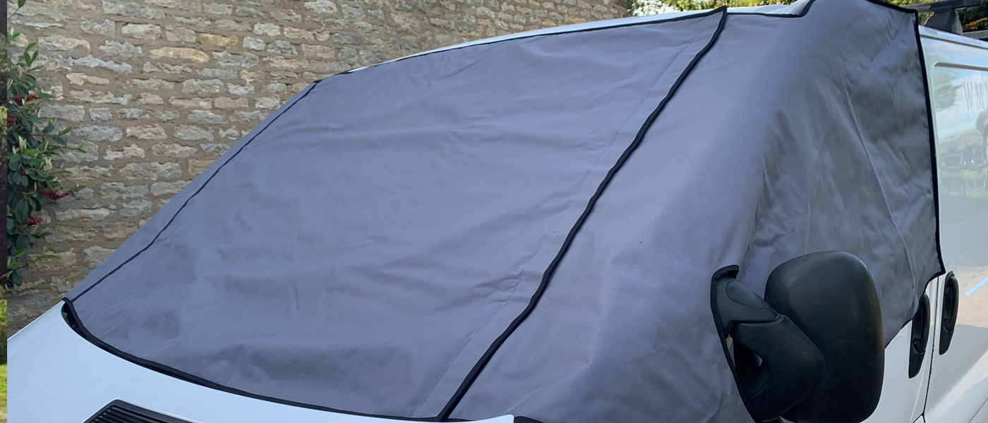 Vauxhall Vivaro Front windscreen cover in grey with fold down center section.